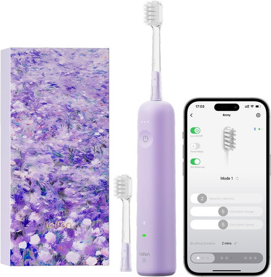 Laifen Wave Special Electric Toothbrush, New 2025 Version Oscillation & Vibration Sonic Electric Toothbrush for Adults with App, 2 Brush Heads, IP68 Waterproof Travel-Friendly (Misty Lavender)
