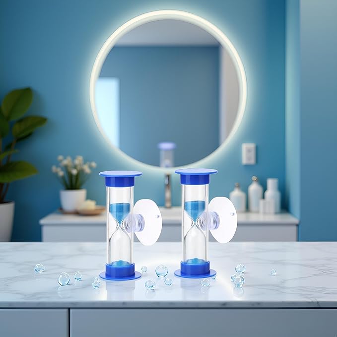 2Pcs Blue Toothbrush Timer for 2mins Sand Clock Timer 2 Minute Sand Timer, Plastic Suction Cup Hourglass Sandglass Desktop Ornament Party Favors