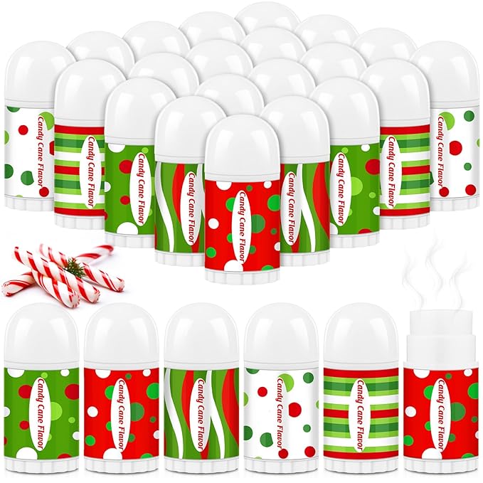50 Pcs Christmas Lip Balm Bulk Mini Candy Cane Peppermint Flavor Lip Balms Bulk Christmas Stocking Stuffers Xmas Party Gifts Small Thank You Employee Appreciation Gifts for Women Men (Green Red)