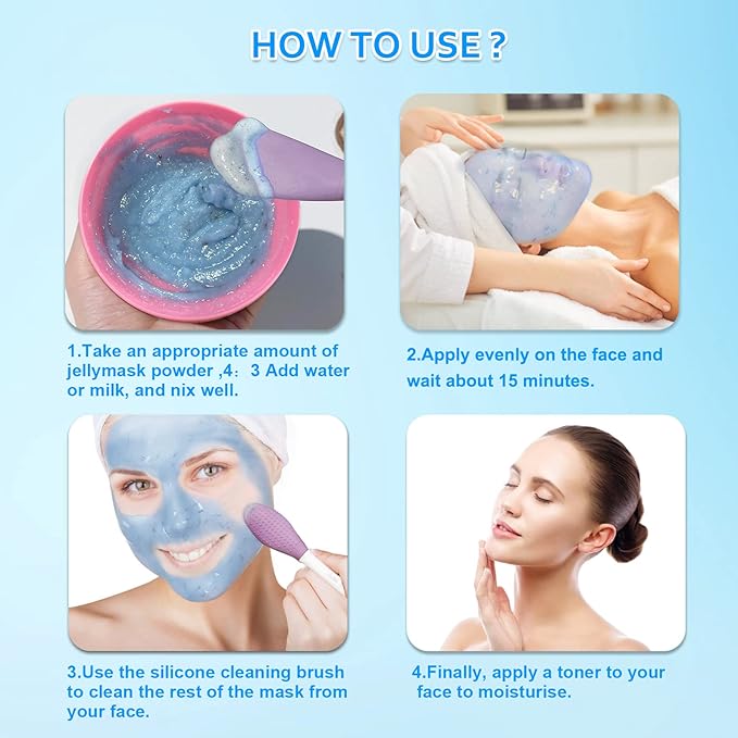 Jelly Mask Powder for Facials Care,Hyalorunic Acid Moisturizing Jelly Face Mask,Professional Peel Off Rubber Mask, Hydrating Gel Face Masks with Double-ended Silicone Brush, 23 Fl Oz