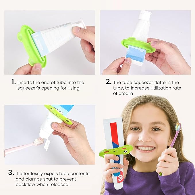 LOVEINUSA Cute Toothpaste Dispenser for Kids, 4PCS Cartoon Animal Tooth Paste Tube Squeezer Roller for Kid Toothpaste Facial Cleanser Creams