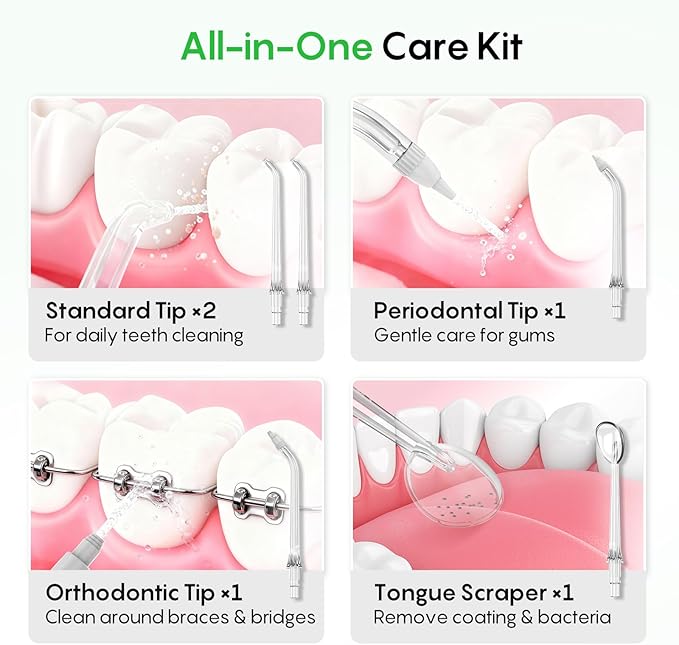 FRESKO Water Dental Flosser with Constant Pressure Technology - Portable Electric Flosser with 50-Day Battery, 10oz Tank, IPX7 Waterproof, 4 Modes & 5 Tips for Deep Oral Clean