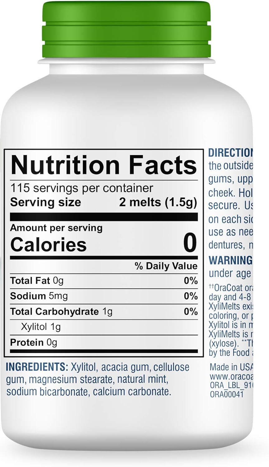 Oracoat XyliMelts for Dry Mouth Night Time or Day - Moisturizing Dry Mouth Adhering Discs, Sugar Free with Xylitol, 230 Count, Mint Flavor, 8-Hour Relief