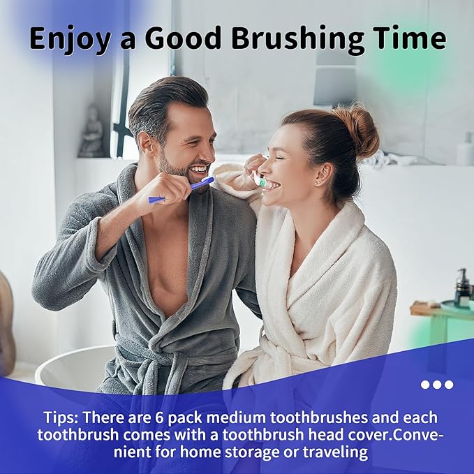 Soft MenToothbrushes with Dual Action Flossing Sprar Bristles Adult Manual Toothbrushes with Toothbrush Head Coves Helps in Teeth Whitening Remove Tea Coffee Stains (6 Count)