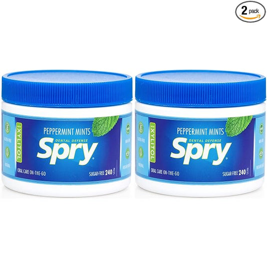 Spry Xylitol Peppermint Sugar Free Candy - Promote Oral Health, Increase Saliva Production, Stop Bad Breath, Non-GMO, Gluten-Free, 240 Count (Pack of 2)
