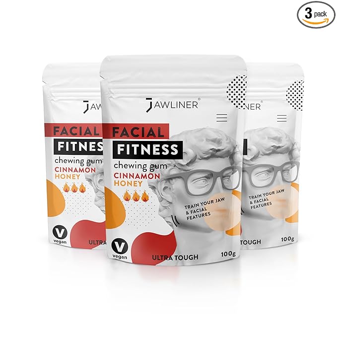 Jawliner® - Pioneers the Toughest Handmade 15x Harder Jawline Gum Includes 12 Weeks Coaching - Sugar-Free Cinnamon Honey Chewing Gum - Jawline Exerciser for Mewing & Shaping the Jaw (6 Months Pack)