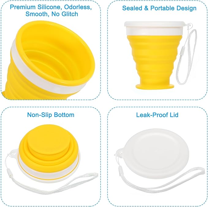 PATIKIL Collapsible Cup, 2 Pack 200mL Travel Folding Cup Silicone Portable Drinking Cup for Camping Hiking Outdoors, Yellow