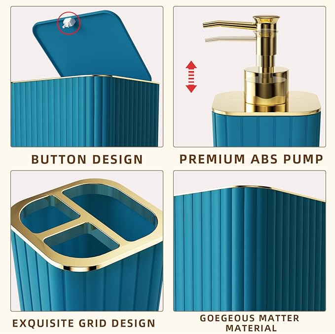 28PC Bathroom Accessories Set - Gorgeous Teal Bathroom Set with Shower Caddy and Shower Curtain, Bathroom Accessory Set, Soap Dish & Trash Can