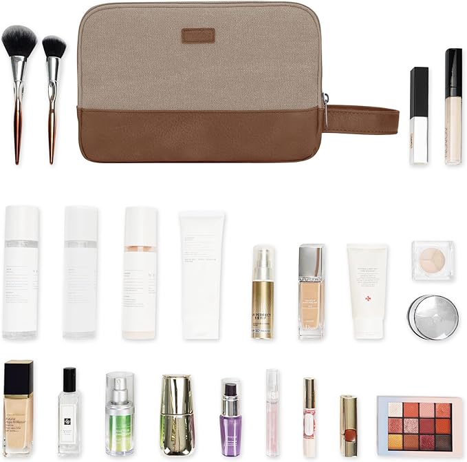 WANDF Travel Toiletry Bag for Men Large Toiletries Shaving Bag Water Resistant Hanging Dopp Kit Travel Accessories Bag for Women Men (Light Khaki)