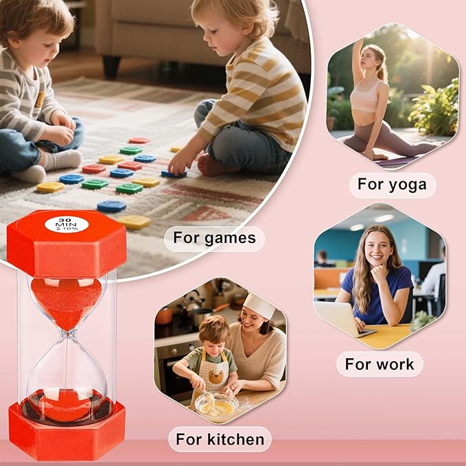 20 Minute Hourglass Sand Timer, Plastic Hexagon Hourglass Sand Clock 20 Min, Reloj De Arena 20 Minutos,Unbreakable Green Hour Glass Sandglass for Classroom Games Kitchen (Red)