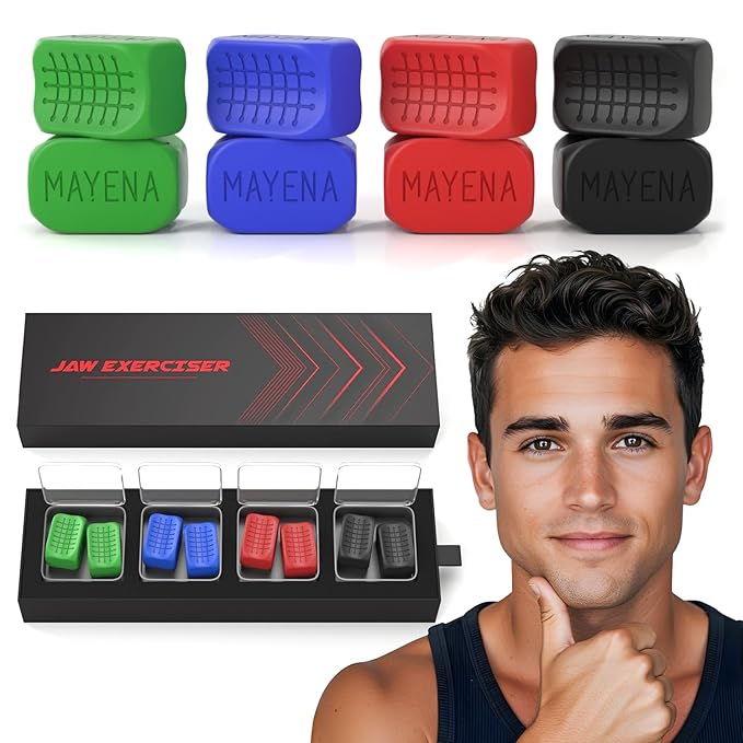 Jaw Exerciser for Men & Women | 4 Resistance Levels Silicone Jawline Shaper Set | Core Strength Upgraded Model | Powerful Jaw Trainer for Multiple Strength Levels | Slims & Tones the Face