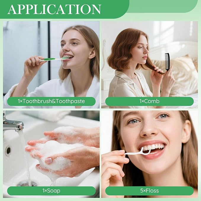 10 Set Personal Care Travel Toiletries Sets Bulk,7-in-1 Disposable Toothbrushes with Toothpaste and Floss,Comb,Soap,Cover,Zip Bag Toiletry Travel Toothbrush Kit for Homeless,Hotel,Charity