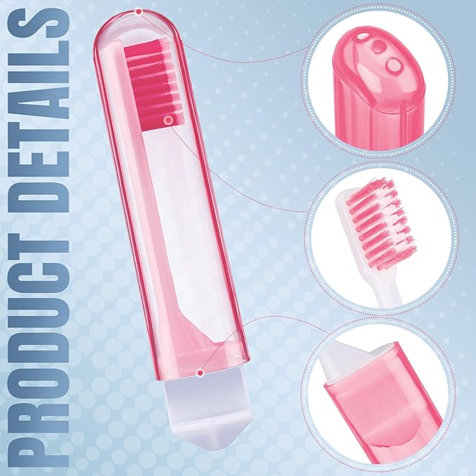 Patelai 2 Pcs Travel Toothbrush Set, Soft Bristle Mini Foldable Tooth Brush with Case, Individually Wrapped Small Portable Travel Size Toiletries Stuff for Camping (Couple Color)