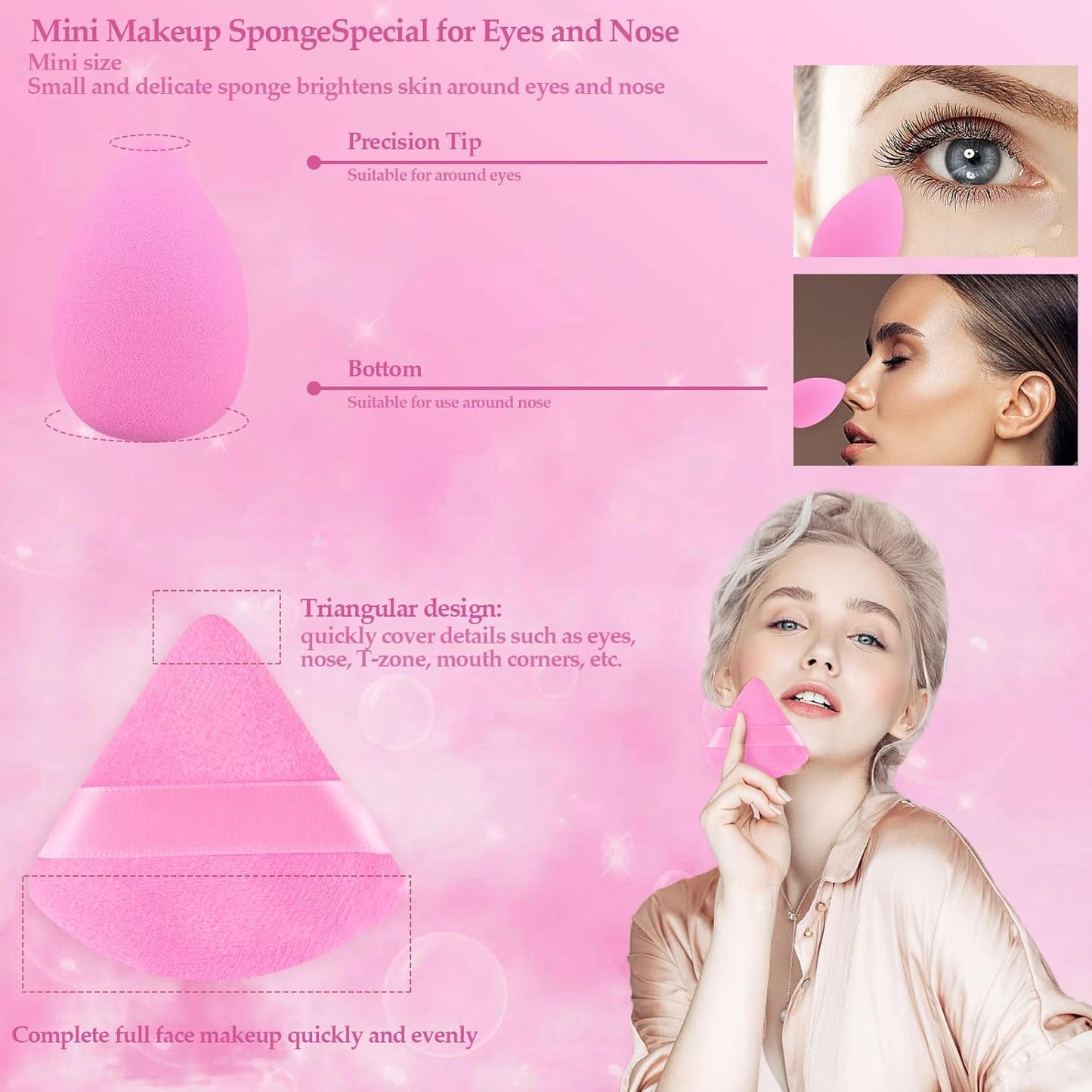 14 Pcs Make up Sponges Beauty Sponges Blender with 4 Pcs Powder Puff and 4 Pcs Mini Makeup Sponge for Foundation,Liquid,Powder,Concealer,Cream(Hot Pink)