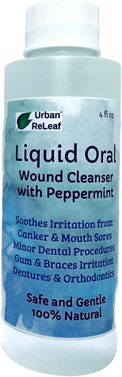 Urban ReLeaf Liquid Oral Wound Cleanser with Peppermint ! Soothe Irritation. Speed Healing. Natural Sea Salt Soak. Dental Work, Braces, Mouth, Gum, Canker sores, Orthodontics, dentures. Fresh Mint