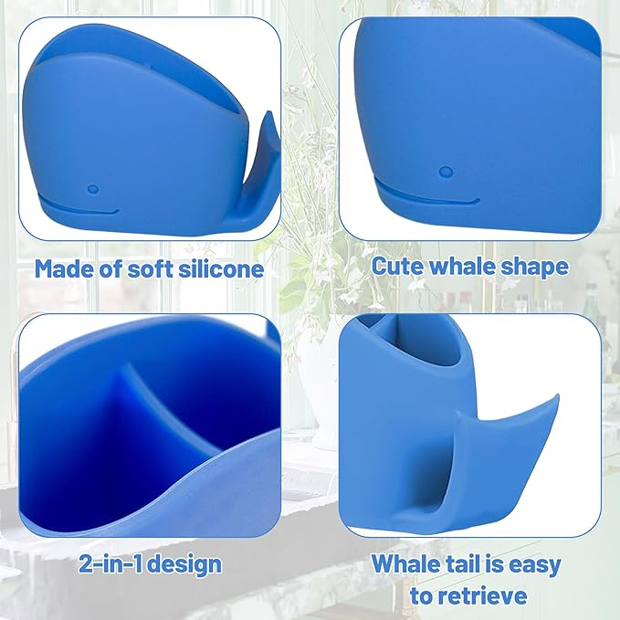 2PCS Kids Toothbrush Holder, Cute Whale Silicone Toothbrush Holder for Bathrooms, Blue and White, Toothbrush and Toothpaste Storage Box, Fun Kids Ocean Bathroom Decor Animal Toothbrush Holde