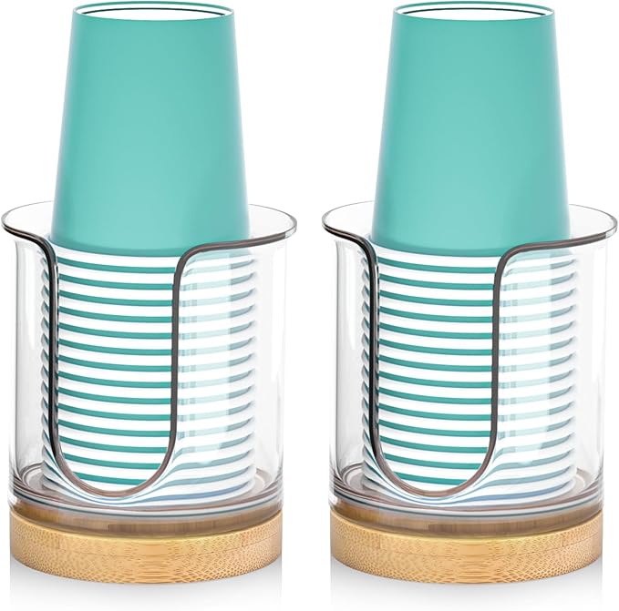 Bathroom Cup Dispenser for Countertops,2 Pack of Bathroom Cup Holders for 3 oz Cups,Small Cup Holder for Mouthwash and Paper Cups (Clear 2 Pack)
