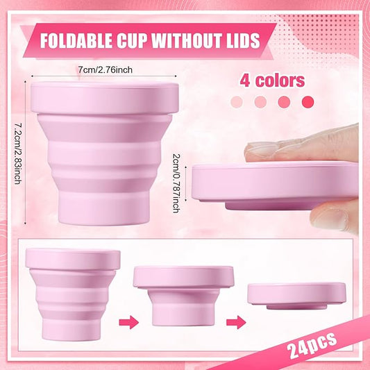 24 Pcs Silicone Collapsible Travel Cup Reusable Foldable Camping Cup Portable Expandable Drinking Mug for Traveling Outdoor Hiking (Pink Color)