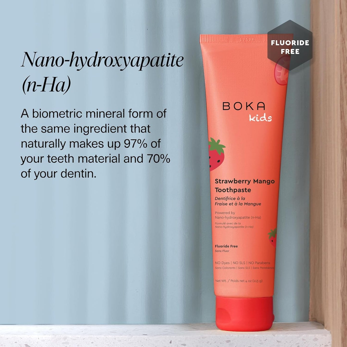 Boka Fluoride Free Toothpaste Nano Hydroxyapatite Toothpaste - Strawberry Mango Flavor, 4 oz 1Pk US Manufactured