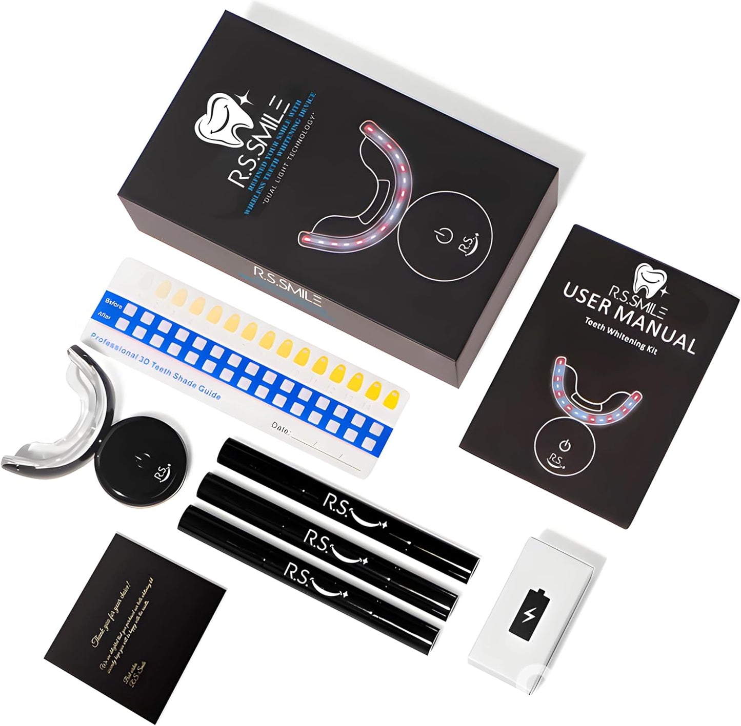 RS Smile Professional Wireless Teeth Whitening Kit with 32X Dual LED Lights, Red & Blue Light Technology for Deep Whitening, Rechargeable Device, Gentle Enamel - Safe Formula