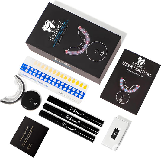 RS Smile Professional Wireless Teeth Whitening Kit with 32X Dual LED Lights, Red & Blue Light Technology for Deep Whitening, Rechargeable Device, Gentle Enamel - Safe Formula