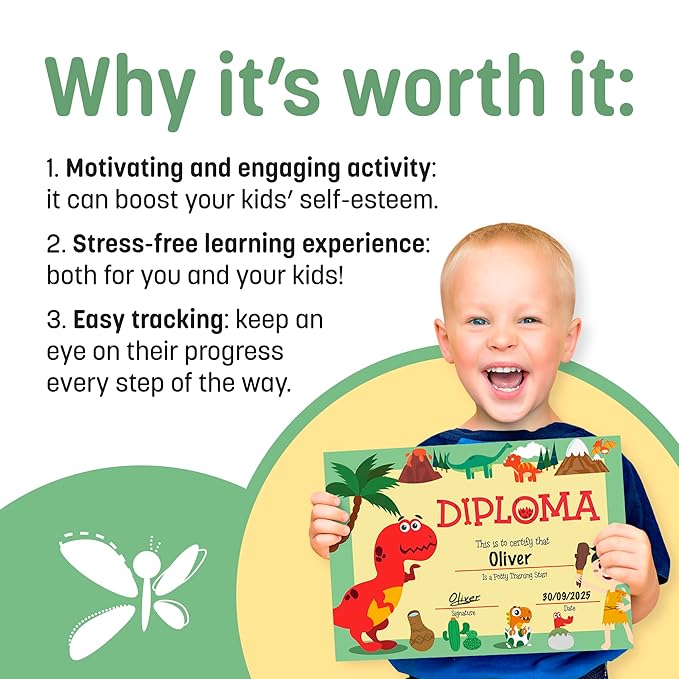 Potty Training Chart for Toddlers, Dinosaur Design Reward Chart - 194 Cool Stickers, 2 Fun Crowns, Motivational Certificate, Bonus Instruction Cards, Booklet & Erasable Pen for Boys and Girls