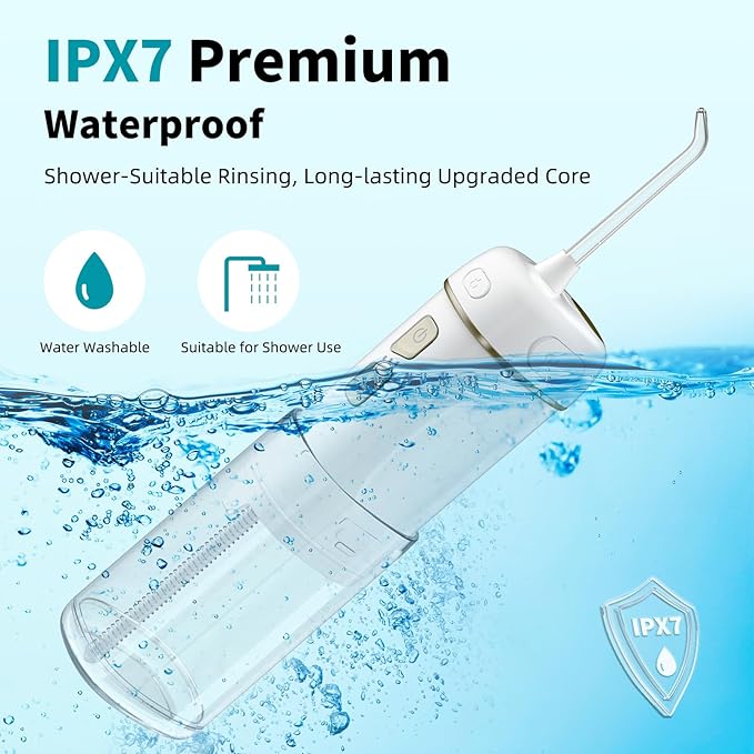 Hibbent Portable Cordless Water Flosser, Mini Oral Irrigator with 3 Modes & 4 Jet Tips, IPX7 Waterproof Rechargeable Travel Electric Dental Flosser for Braces Care, Sensitive Teeth, Orthodontic
