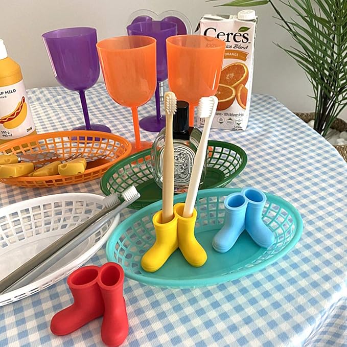 2 Pack Rain Boot Toothbrush Holder Silicone Cute Organizer for Your Bathroom Perfect Toothbrush Holder for Children,Safety Razor Stand Multi Purpose Bathroom Accessory (Boots)