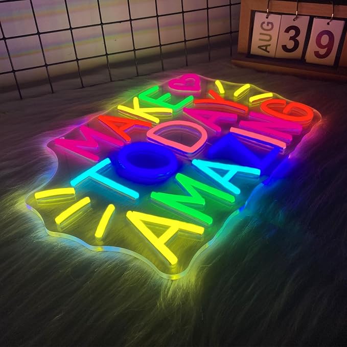 Make Today Amazing Neon Sign Heart Positive Led Neon Light for Wall Decor Inspirational Rainbow Color Light Sign Boho Wall Art LED Neon Light Up Sign for Party Wedding Birthday School Gym