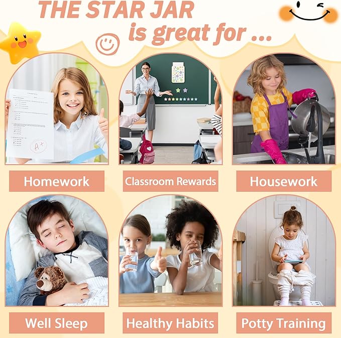 Magnetic Stars Reward Jar for Kids 68Pcs Pastel Stars 1 Storage Bag Reward Jars Behavior Management Classroom Tools Positive Behavior Chart for Students Teachers Back to School Supplies
