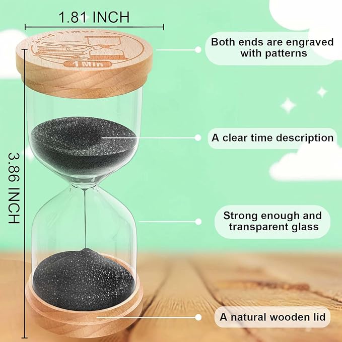 30 Minute Sand Timer Hourglass, Beech Wood Hourglass Sand Clock, Small Black Wooden 30 Min Hour Glass, Sandglass, Reloj De Arena Classroom, Game, Kitchen, Home, Office, Decorative