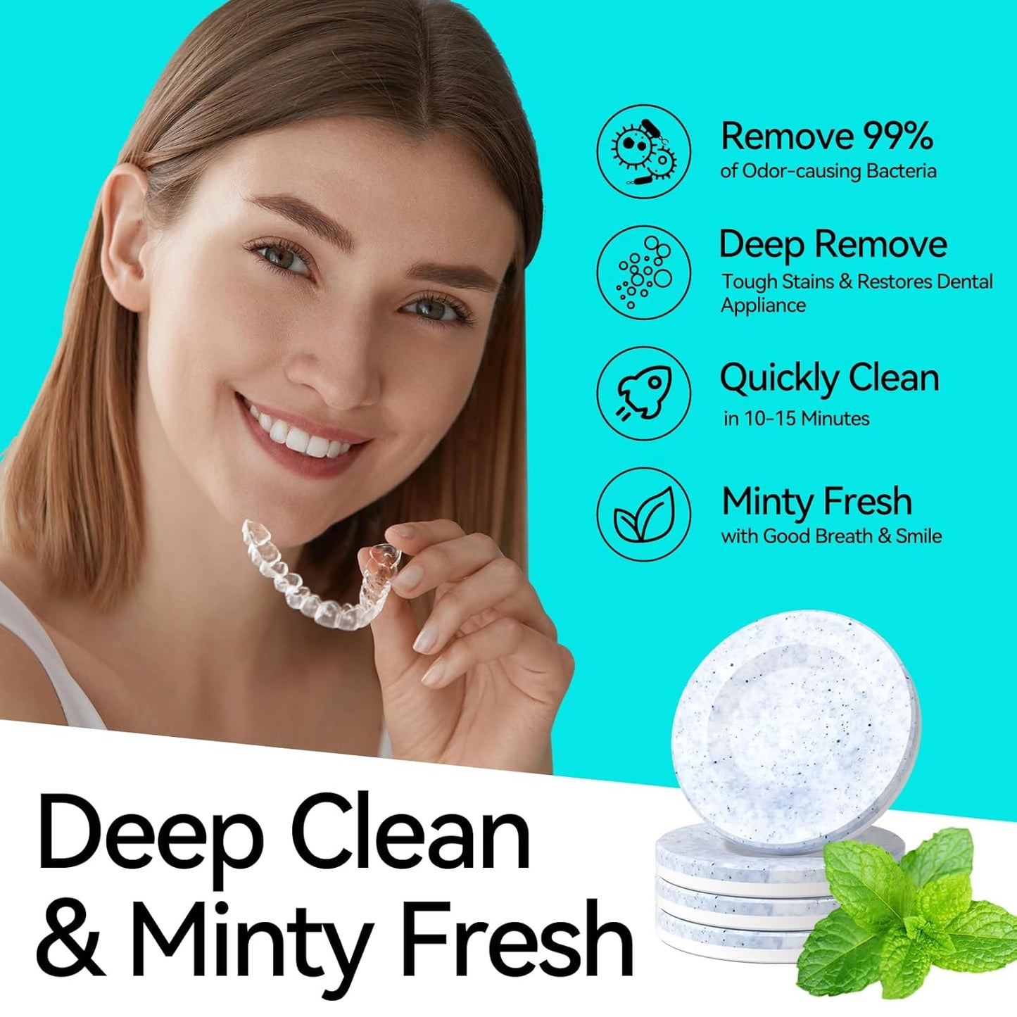 Retainer Cleaner Tablets,Denture Cleaning Tablets for Deep Remove Stains,Denture Cleaner Tablets 240 Tablets - Minty Fresh
