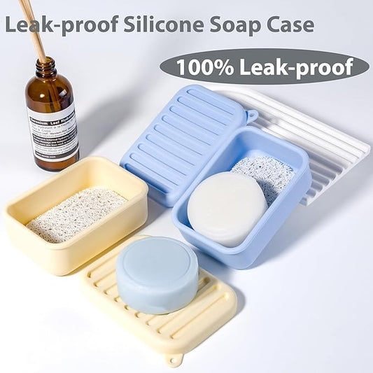 2PC Portable Leakproof Travel Soap Case, Silicone Travel Soap Case, Compact Soap Holder with Drainage Layer, Travel Soap Holder for Camping, Gym, Outdoor (Blue&Yellow)