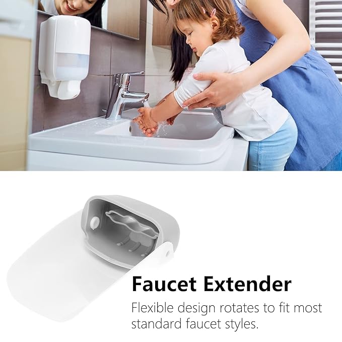 Faucet Extender Sink Water Spout Flat Faucet Cover Extender Hand Washing Supplies Faucet Extension Attachment for Children Toddlers Kids(Grey)