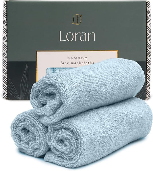 Sky Blue Washcloths Set of 6 Soft Facial Cloths 10” x 10” 100% Viscose Derived from Bamboo Spa-Like Feel Silky Face Cloth for Skin Cleansing