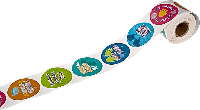 I Washed My Hands Sticker / 250 Kids Hand Washing Achievement Stickers / 2" School Children Colorful Reward Stickers / 6 Vibrant Designs/Made in The USA