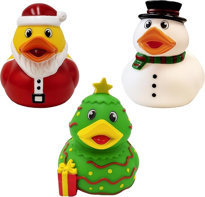 Christmas Rubber Duck, 3-Pack Toy Duckies for Kids, Bath Birthday Gifts Baby Showers Summer Beach and Pool Activity, 3.5" Inches