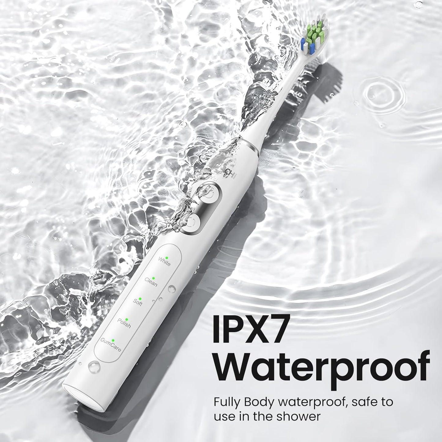 YUNCHI Sonic Electric Toothbrush for Adults Teens, Rechargeable Battery Toothbrush with 8 Brush Heads, 90 Days, 44000 VPM Powerful Motor, 5 Models & 2 Minutes Built in Smart Timer, Travel Case,White