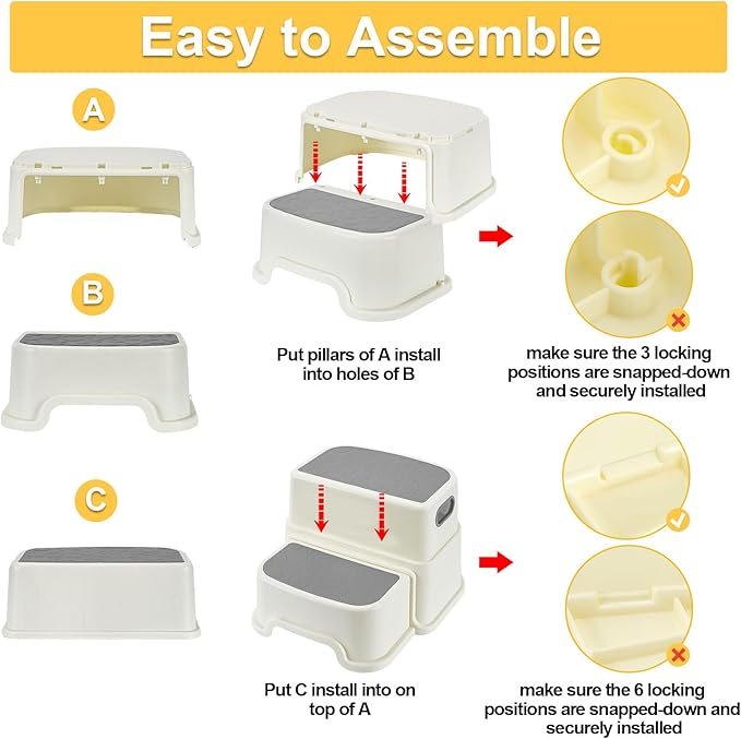 WELSPO 2 Step Stool for Kids, Toddler Step Stool for Bathroom, Kitchen, Bedroom, Living Room, Non-Slip Toddlers Toilet Potty Stool with Handles Baby Child Kid Plastic Poop Stools(Gray)