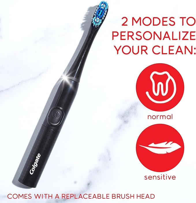 Colgate Optic White Pro-Series Whitening Battery Operated Toothbrush with Timer, Soft, Black