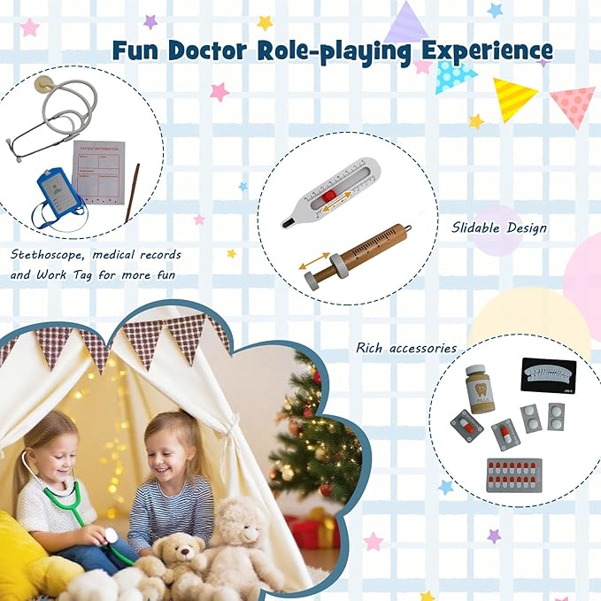 Doctor Kit for Toddlers 3-5, 25 Pcs Kids Doctors Play Set with Stethoscope & Medical Bag & More, Fun Pretend Play Toys for Boys and Girls