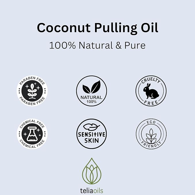 Teliaoils Coconut Pulling Oil (8.34 fl oz / 240 ml) for Mouth, Gums, Tooth – Ayurvedic Dental Mouthwash for Oral Health, Detoxification, Bad Breath – Whitens Teeth & Freshens Breath – Mint Flavor