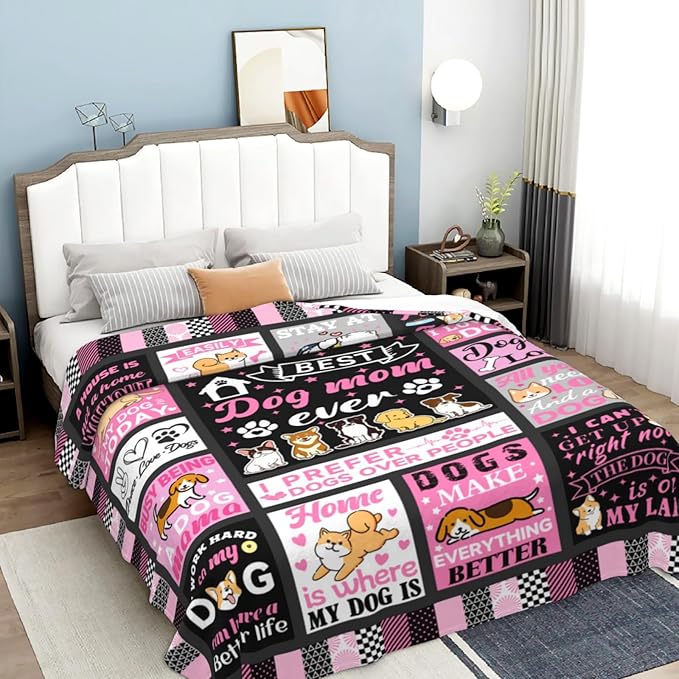Dog Mom Blanket for Women Cute Dogs Throw Blankets Plush Flannel Bedding Mothers Day Dogs Gifts for Dog Lovers Women Birthday Party Decorations 60"X50"