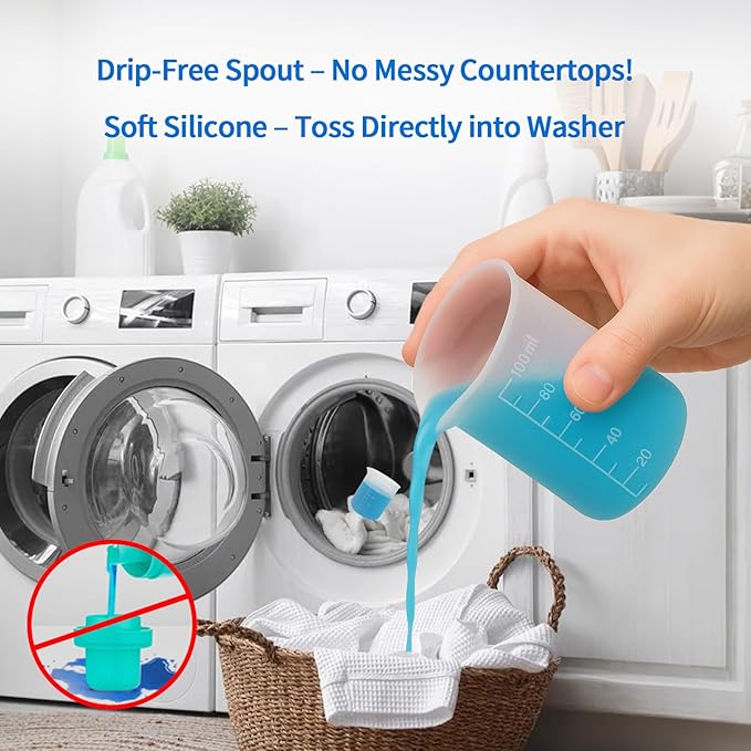 Laundry Detergent Cup,Silicone Laundry Detergent Measuring Cup,100ml Soft Material with Precision Scale–Reusable,No-Clean Design for Washing Machine & DIY Resin, Soap, Plaster Crafts(2 PACK)