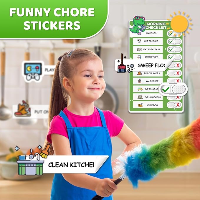 Upgraded Slider 3 in 1 Bedtime/Morning/Weekly Routine Chart for Kids, Magnetic Chore Chart for Kids with 99 Stickers, Cute Visual Schedule for Kid with Autism