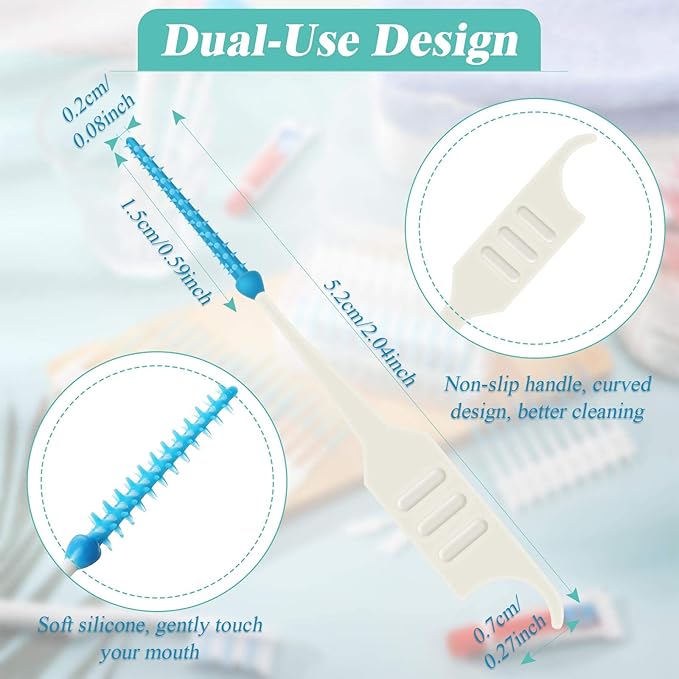 Patelai 200 Pcs Dual-Use Interdental Brushes Soft Silicone Dental Picks Toothpicks Between Teeth Brush, Tooth Flossing Brush for Cleaning Orthodontic Wire Toothbrush Clean Tool (Blue Green)