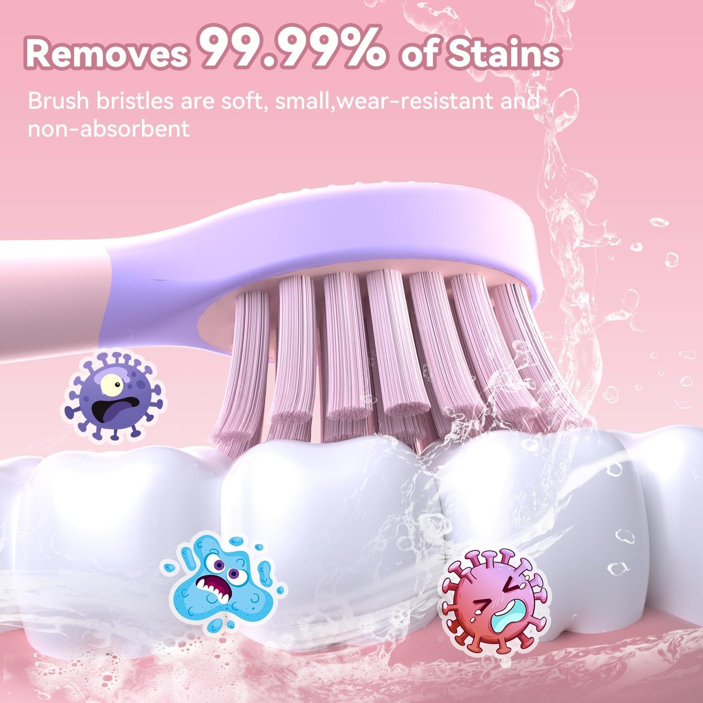 JTF Kids Electric Toothbrush Rechargeable: Sonic Tooth Brush with Smart Timer 5 Brushing Modes 4 Soft Brush Heads IPX7 Waterproof and DIY Sticker, Portable Pink Children Toothbrushes for Girl, Ages 3+