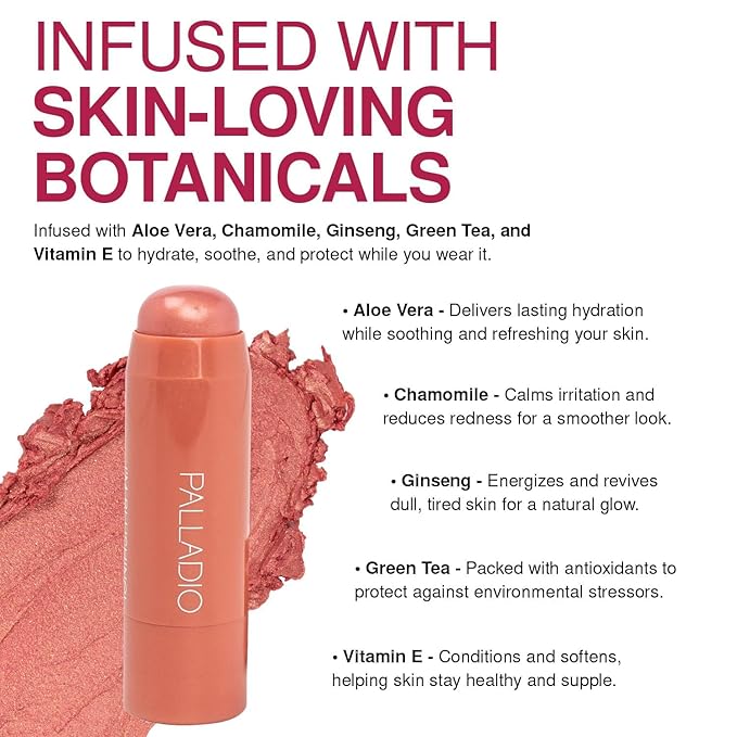 Palladio I'm Blushing 2-in-1 Cheek and Lip Tint, Buildable Lightweight Cream Blush, Sheer Multi Stick Hydrating formula, All day wear, Easy Application, Shimmery, Blends Perfectly onto Skin, Lovely