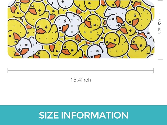 Bathtub Mat Kids Baby Non Slip Shower Mat 40X16 Inch Extra Long Toddler Anti Slip Bath Mats for tub Mat with Suction Cups and Drain Holes,Yellow Duck