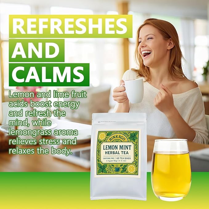 Lemon Peppermint Tea Bags – 60 Count |100% Natural Lemon & Mint Leaves | Naturally Refreshing & Uplifting | Caffeine-Free | Smooth & Cooling Flavor | Individually Wrapped for Daily Enjoyment
